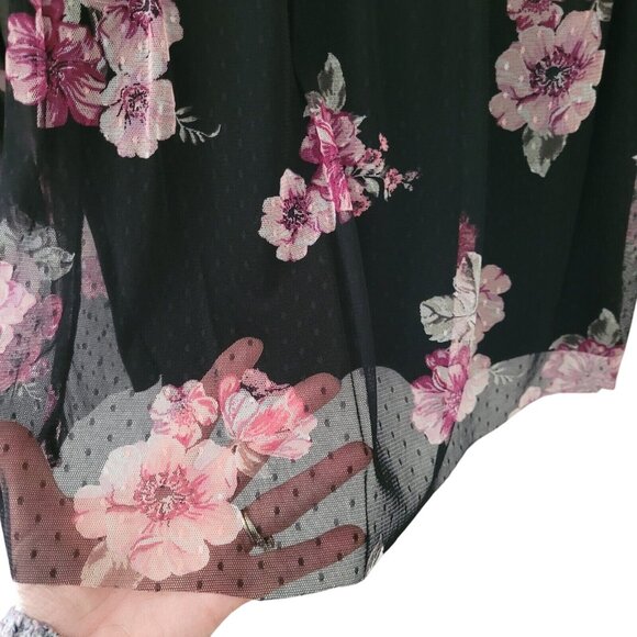 No Boundaries Mesh Floral Blouse Juniors Size M (7-9) Black Pink Whimsigoth NWT - Picture 7 of 11